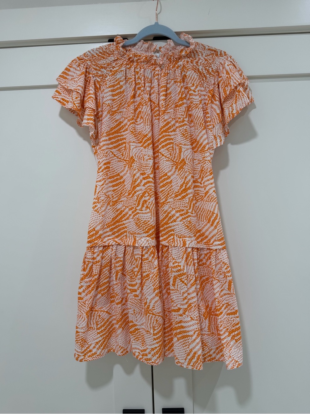Pants Store Boutique Orange & White Smocked Cotton Mini Dress Size M Pockets